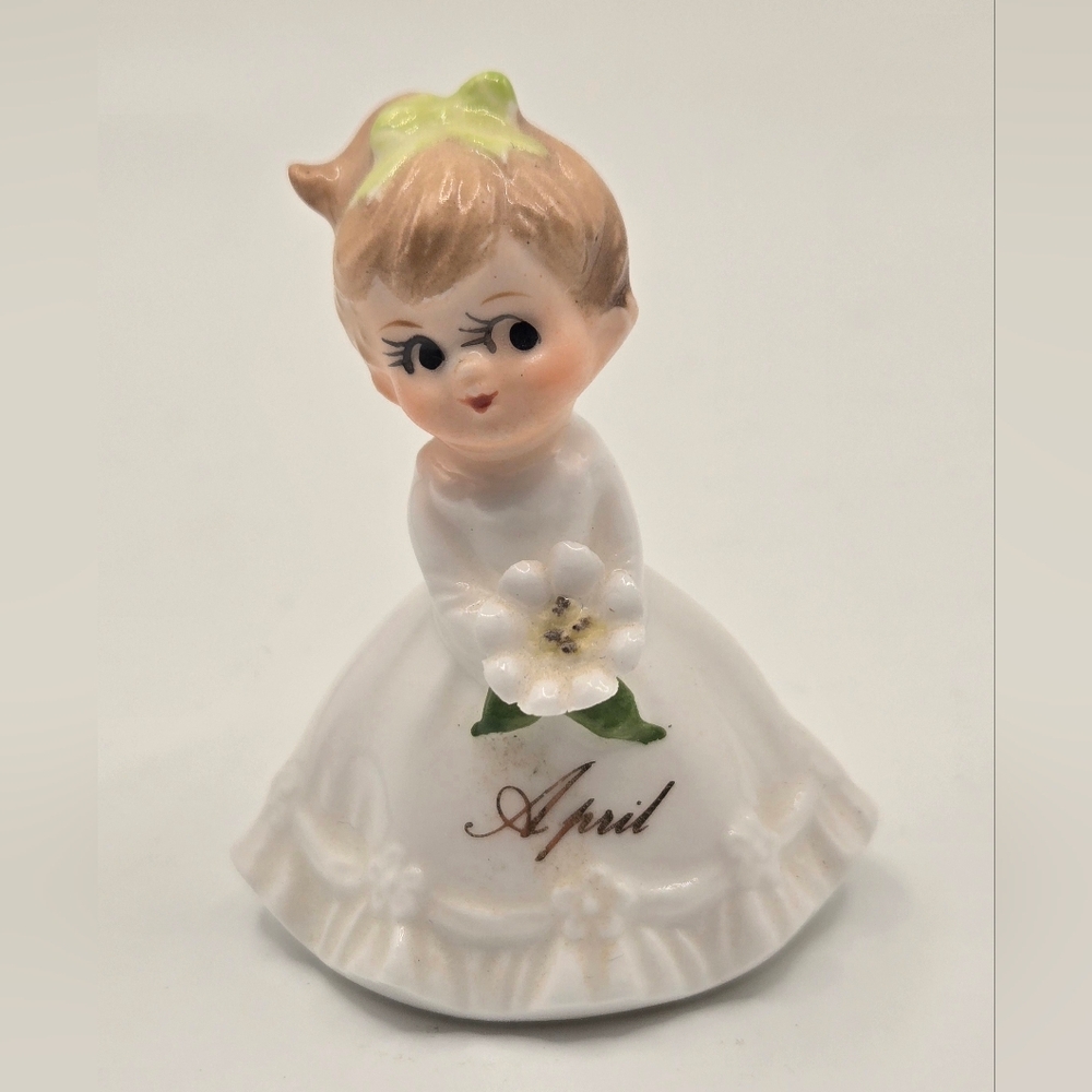 Vintage Napco Miniature April Birthday Girl White Dress Daisy Porcelain Figurine